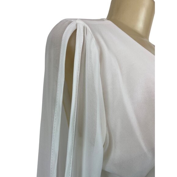 Arden B. Womens Long Sleeve V-Neck White Drape Top Sz S - Picture 6 of 10